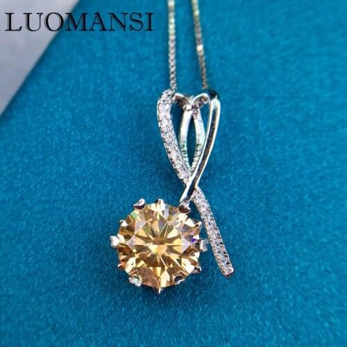 Luomansi Real 1CT 6.5MM Yellow Moissanite Silver Necklace Passed Diamond Test S925 Silver Jewelry Wedding Party Valentine Gift