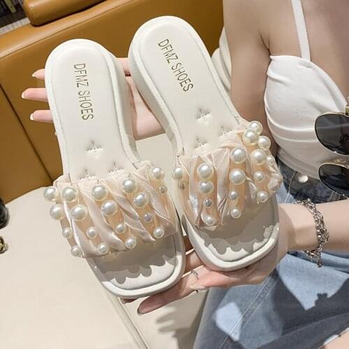 Luxury Designer Women Pearl Slippers Platform Wedges Heel Sandals Beach Slip on Slides Outside Sexy Shoes Ladies Whosale