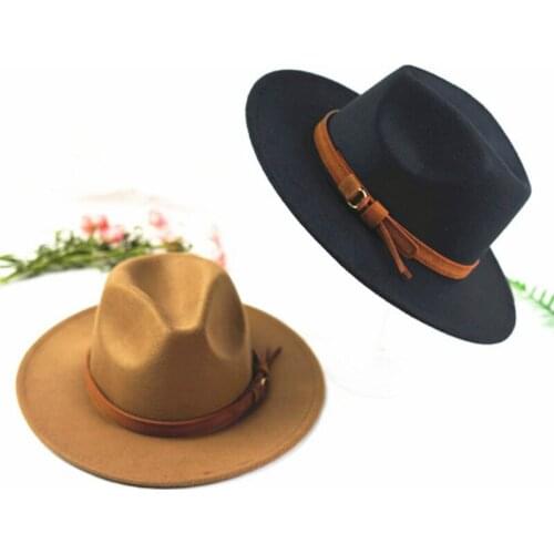 Wide Brim Felt Fedora Hat with Belt Adult Man Winter Classic Medium Width Woman Bonnet Vintage Stylish Lady Fashion Hat