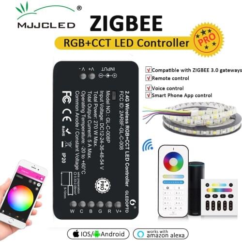 GLEDOPTO Zigbee LED Controller RGBCCT 12V 24V Work with Amazon Alexa Echo Zigbee 3.0 Gateway Smartphone App Voice Remote Control