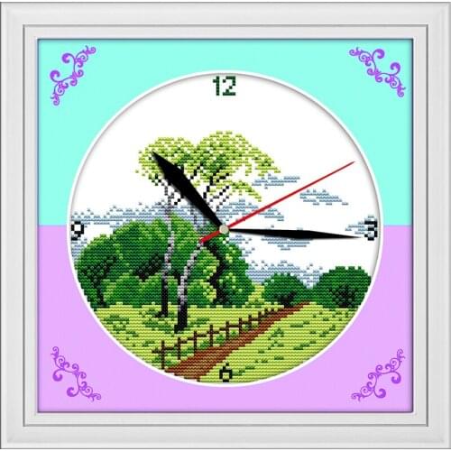 Quiet rural scene cross stitch kit 14ct 11ct count print canvas wall clock stitches embroidery DIY handmade needlework plus