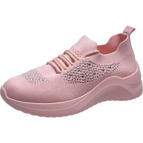 35-43 large size womens shoes 2021 summer new style rhinestone flying woven mesh breathable casual sports shoes