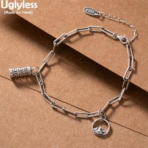 Uglyless 1 Piece Lovers Pins Chains Bracelets Neutral Mountain Wave Charms Bracelet Thai Silver 925 Silver Hollow Ethnic Jewelry