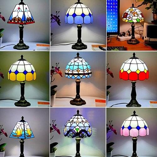 Vintage LED Table Lamp Desk Lamp Mediterranean Style Restaurant Cafe Bedside Glass Table Decor Nightstand Light Bedroom Lamp Bar