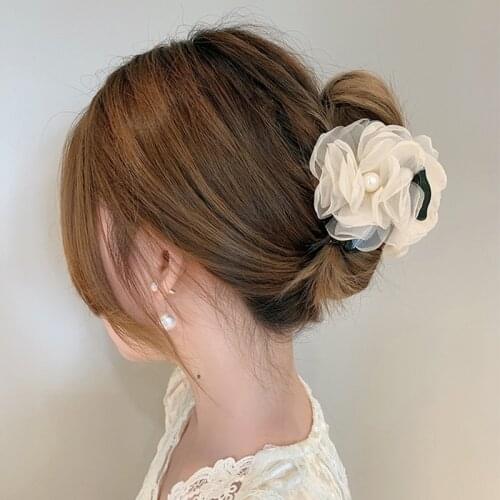 Elegant Women Chiffon Big Flower Hair Claws Sweet Hair Clamps Crab Hairpins Back Hair Hold Clips Lady Hair Accessories
