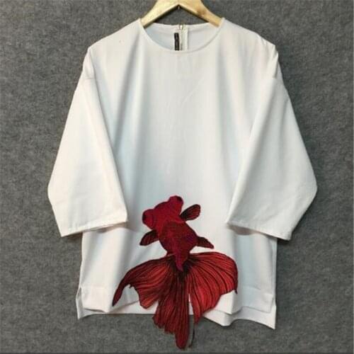 2018 M-5XLThe original high quality clothing Embroidery 3/4 sleeveT-shirt design T-shirtThe black shirt