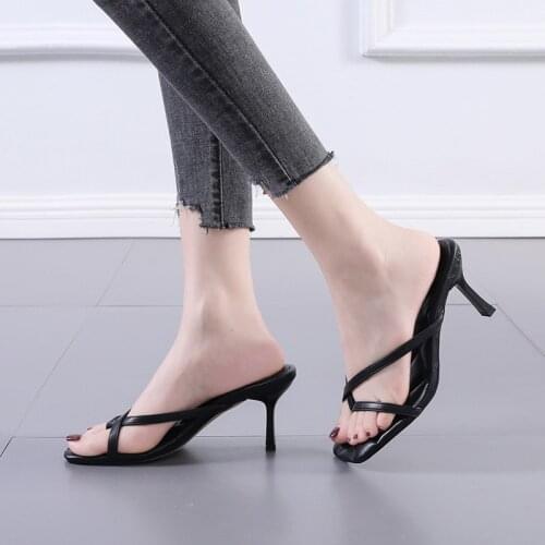 Stylish Korean Style Womens Heel Flip Flops Black High Heels Sandals Women Mules Slippers Ladies Summer Shoes Calzado Mujer
