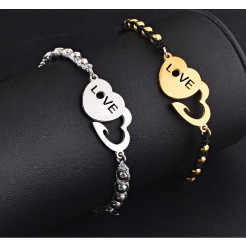 Women/girls Stainless Steel Love heart bangle handmade tassel beaded adjustable stretch bracelet wholesale&dropship Jewelry