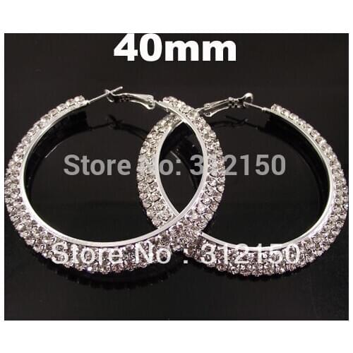 12pairs 40mm Free Shipping Wholesale Fashion Earring women Full Crystal Hoop Earring 2 layer Rhinestone Hoop Earring