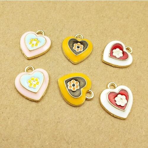 14*16MM 60pcs/Lot Enamel Alloy Charms Lovely Heart Shape Oil Drop Gold Tone Ornament Accessories Alloy Pendants