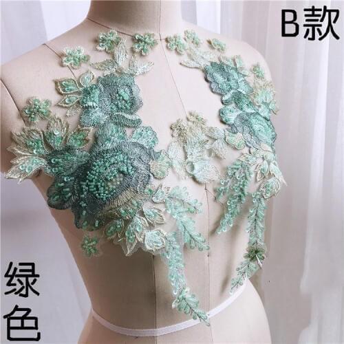 2Pcs/Lot (A Pair) 3Colors Beads Embroidery Cloth Stickers Flower Lace Patch Wedding Child Dress Clothes Decoration