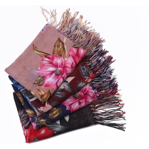 2020 Newest Floral Printed Cotton Scarf Hijabs Tassels Ladies Shawl Big Size Wraps Fashion Muslim Head Scarf 10pcs/Lot Wholesale