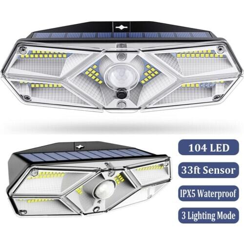 3 Modes 104Leds LED Solar Light Outdoor Solar Lamp PIR Motion Sensor Wall Light Waterproof Solar for Garden Street Decoration