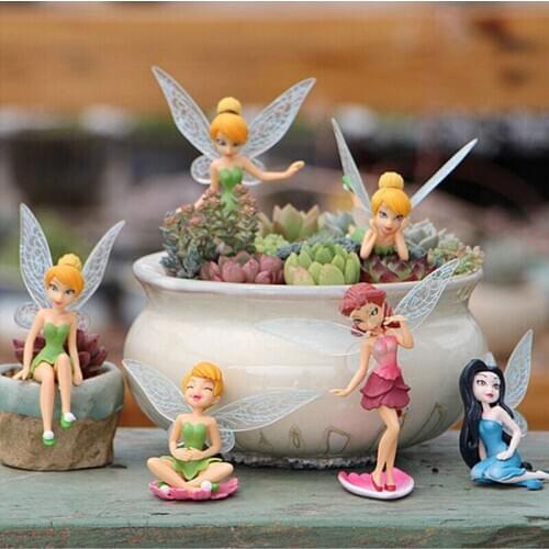 6pcs/Set Green Plant Creative Decoration Flower Fairy Fly Wing Family Miniature Dollhouse Garden Decor