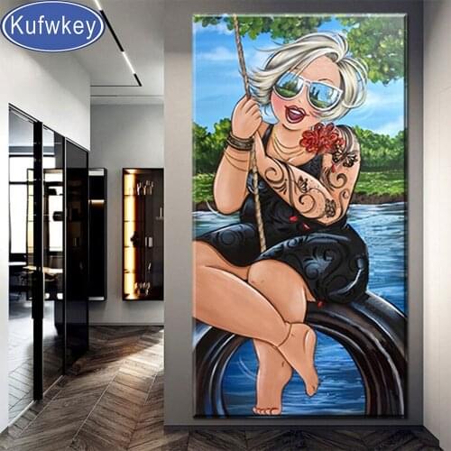 Diy diamond painting Cartoon Fat Happy Lady Picture Of rhinestone mosaic cross stitch 5d embroidery kits full square round drill