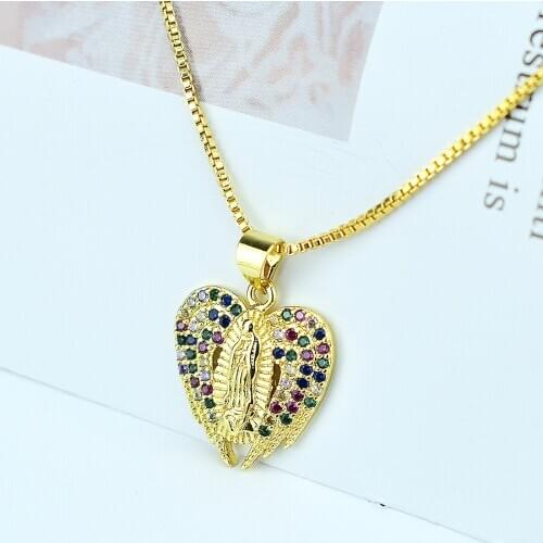 Virgin Mary Angel Wings Necklace Female AAA Cubic Zirconia Pendants Clavicle Choker Necklace Collares Jewelry Gifts for Women