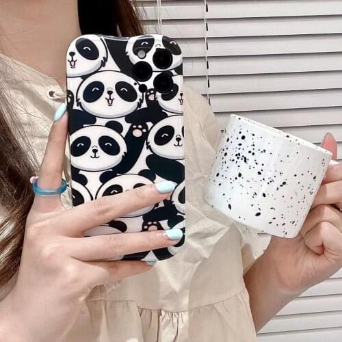 Lovely Panda IMD Phone Case For iPhone11 12Pro XS MAX 8PLUS XR 7P SE2020 Soft TPU Back Cover Body Shell Lens Protection