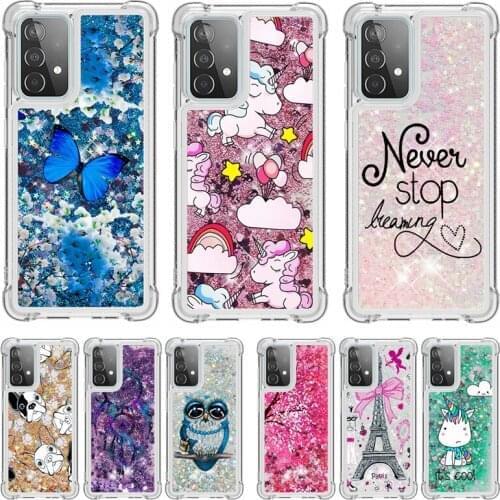 Liquid Phone Case on For Samsung Galaxy A52 Case For Samsung A52 A 52 A72 SM-A525 A526 A725 Cover Soft Glitter Quicksand Cases