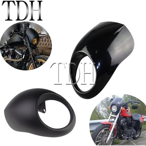 Black Motorcycl Head Lamp Mask Headlight Fairing Front Cowl Fork Mount For Harley Dyna Sportster FX XL 1200 883 5.75 Inch Mask
