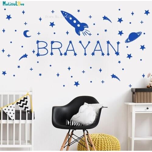 Costellation Stars Space Write Your Name Wall Stickers Outer space wall decals Rocket Ship Decal Astronaut Kids Bedroom YT2781