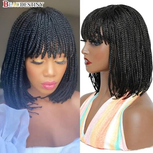 Cheap Short Black Wig Synthetic Hair For Braids Black Bob Wig With Bangs African Braids Red Wig Women Synthetic Braiding Hair