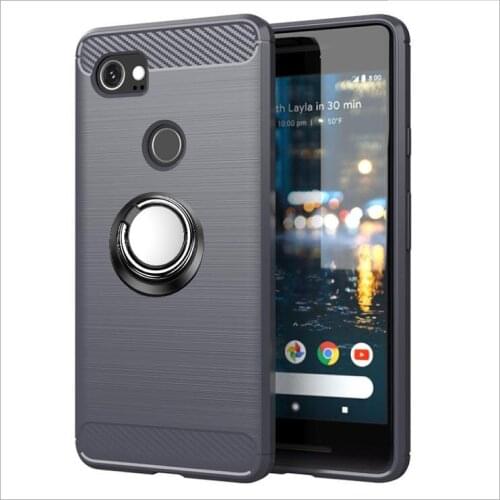 For Google Pixel 2 xl Case Luxury Brushed Carbon Fiber Phone Case For Google Pixel 2 Magnetic Ring Holder Cover