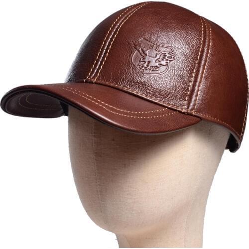 Mens Womens 100% Genuine Leather Cowhide Winter Warm Earmuff Baseball Trucker Army Golf Adjustable Caps/Hats