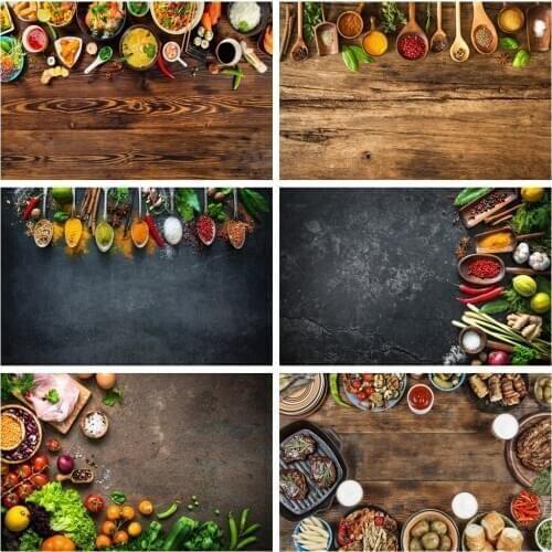 Photophone Wood Boards Seasoning Kitchen Food Photophy Backdrops Custom Vinyl Photographic Backgrounds for Photo Studio