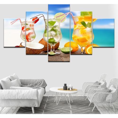 Cocktails Mojito drinking 5 Piece Wallpapers Art Canvas Print modern Poster Modular art painting for Living Room Home Decor