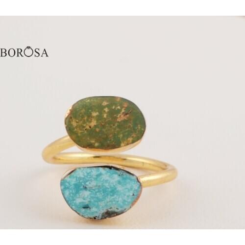 Clearance Irregular Turquoises Stone Adjustable Rings Gold Color Freeform Blue Howlite Gems Ring for Women Fashion Jewelry CL209