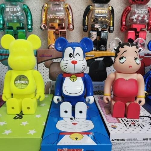 400% Anime figure Bearbrick Atmos Fashion Co branding Bear@bricklys Action Figures Block Bear PVC Machine Cat Model Figures Toys