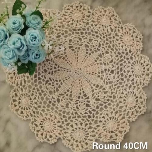 40CM Round Luxury Cotton Handmade Crochet Dining Doilies Christmas Placemat Table Tea Towel Coasters Cup Mat Wedding Home Gifts