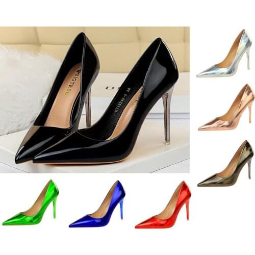 Metallic Shiny Colorful High Heels Plus Size Pumps 35-43 Pointed Toe Trans Queer Black Green Blue Party Costume Women Shoes