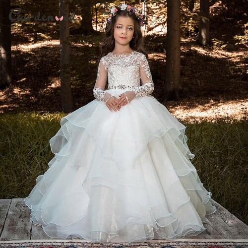 Layers Tulle Flower Girl Dress Puffy Lace Wedding Party Dress Appliques Kid Birthday Dress First Communion Gown