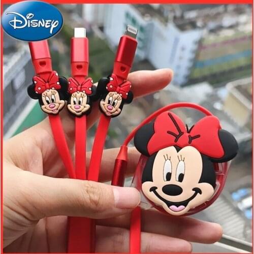 Disney Mickey Mouse Minnie Car Three-in-one Data Cable Fast Charge Android Huawei Apple Car Multi-function Data Cable