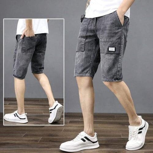 Denim Shorts Mens Capris Summer 2021 New Thin Loose Chinese Pants Korean Boy Straight Pants Jeans Clothes Hip Hop Streetwear