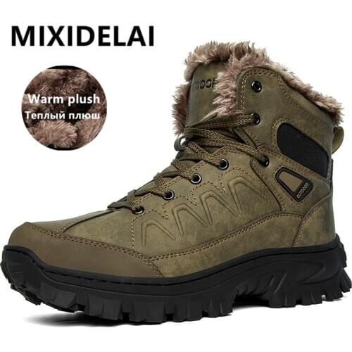Brand Fashion Winter Mens Boots Super Warm Fur Men Snow Boots Outdoor Non-Slip Rubber Hiking Boots Waterproof Men Ankle Boots