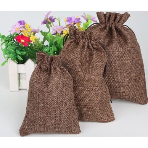 Pick 3 Size Brown Color 5pcs/lot Linen Cotton Christmas Gift Candy Jewelry Wedding Party Holder Packaging