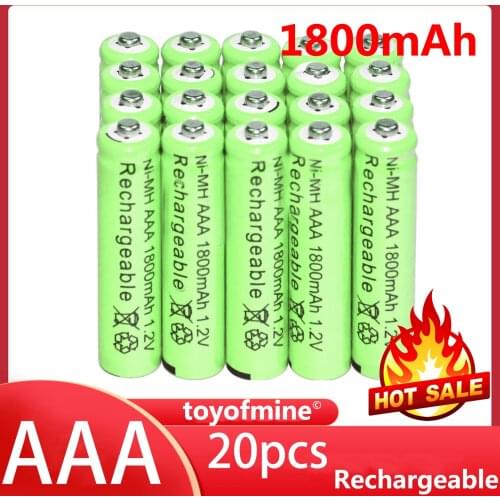 New Brand 20pcs/lot AAA NI-MH 1800mAh 1.2V Rechargeable Battery green batteries Nickel Hydride