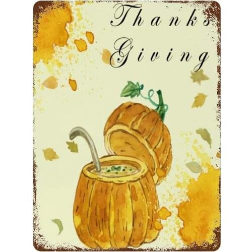 NoBrands Vintage Retro Metal Tin Sign Wall Decor Art Thanks Giving Pumpkin Soup Vegetarian Food Home Decor Plaque Poster Man