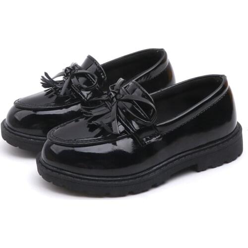New Girls Black Dress Leather Shoes For Children Wedding Patent Leather Kids School Oxford Shoes Flat Fashion Rubber Size 26-36