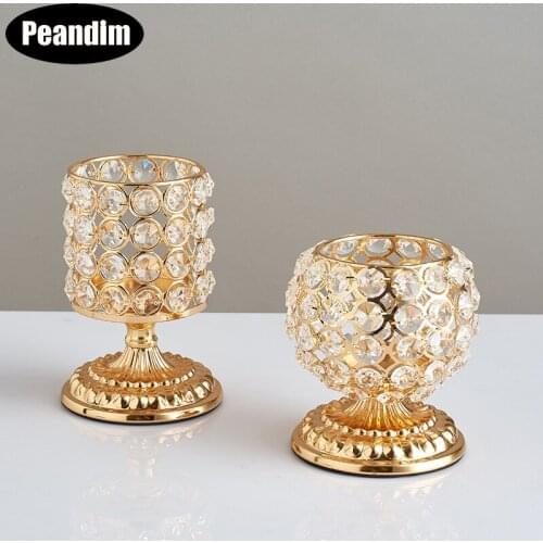 PEANDIM European Crystal Tealight Candle Holder Wedding Table Centerpieces Candlesticks Home Gold Votive Holders Hogar Moderno