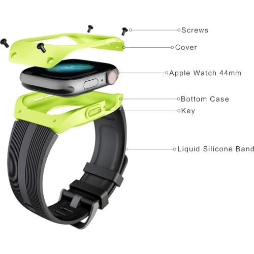 Silicone Protective Case with Band For Apple Watch series 4 5 44mm Full Frame Screen Protector For iWatch Bracelet Accessories