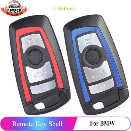 KEYECU Blue / Red Replacement Smart Remote Key Shell Case 4 Button for BMW YGOHUF5662 Uncut HU100R