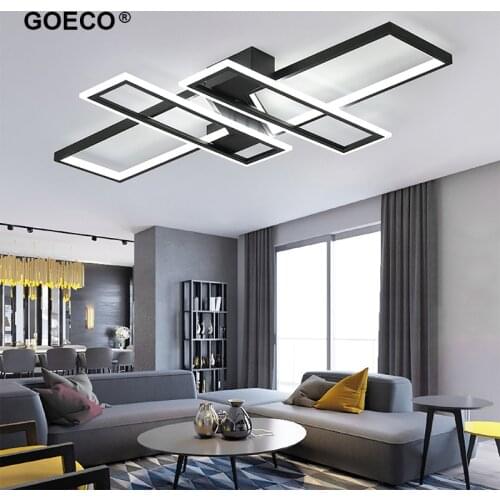 Modern LED Chandelier Light for Living Room Bedroom Kitchen Home Ceiling Lamps Remote Control Rectangle Black Lighting Fixtures