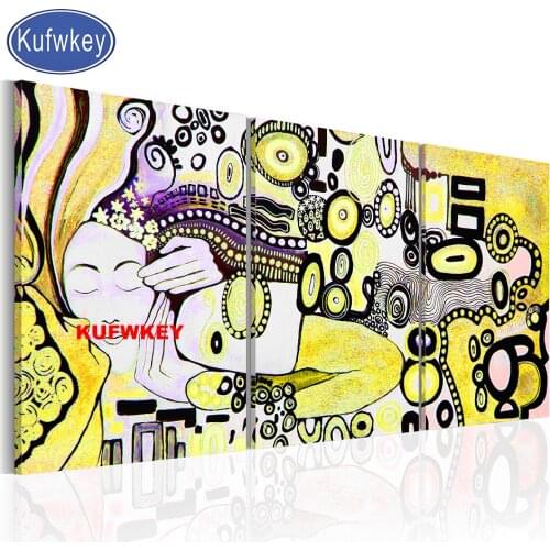 Triptych mosaic diamond embroidery Love Kiss 5d diy diamond painting cross stitch full square round drill Gustav Klimt Famous