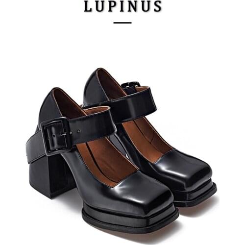 Mary Jane High Heels Shoes Women Square Toe Chunky Platform Pumps Women Retro Fashion One Strap Buckle Leather Shoes 2021 Spring