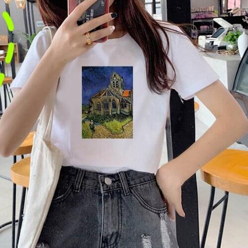 Van Gogh Art tshirt women top Oil Printed Summer Short Sleeve Casual Streetwear white Tshirt Female Harajuku Ullzang 90s T shirt