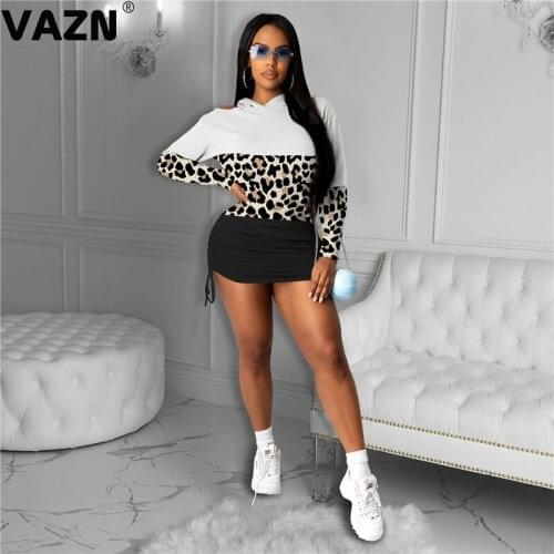 VAZN Top Quality 2021 Leopard O-neck Party Cocktail Short Dress Women Elegant Fashion Slim Dress Club Birthday Shinny Dress