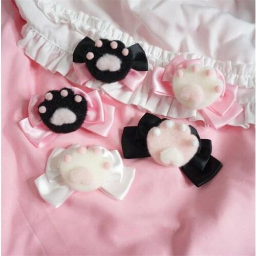 Kawaii Handmade Plush Cat Bear Paw Bow Hairpin Cosplay Hair Accessories Sweet Lolita Hairwear D743